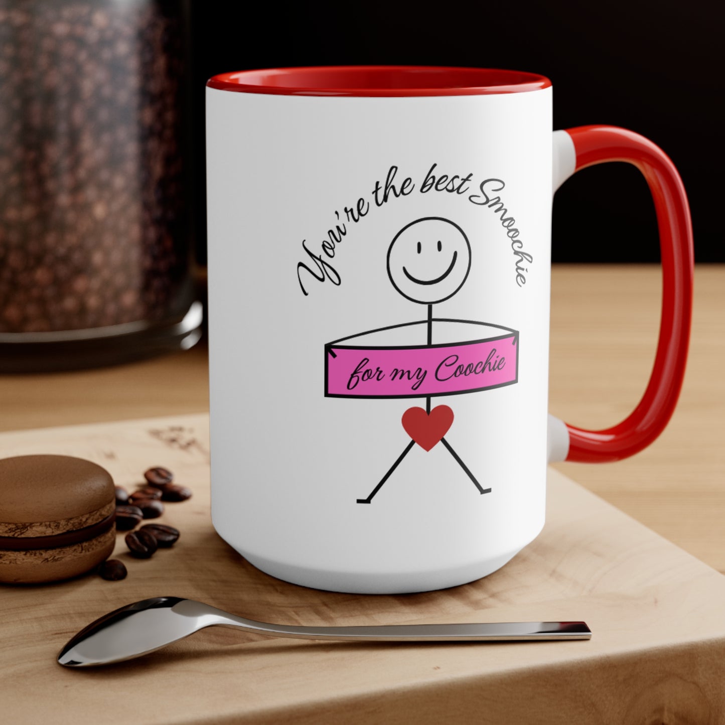 Funny mug for partner boyfriend girlfriend kissing intimate kisses Valentines Day birthday anniversary smoochie on your coochie